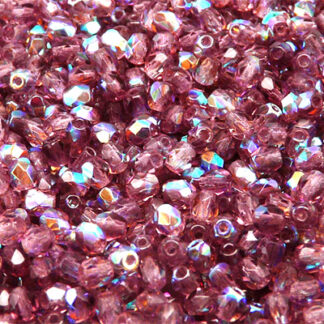 3FP Dark Pink AB Fire Polished Beads 20 Beads